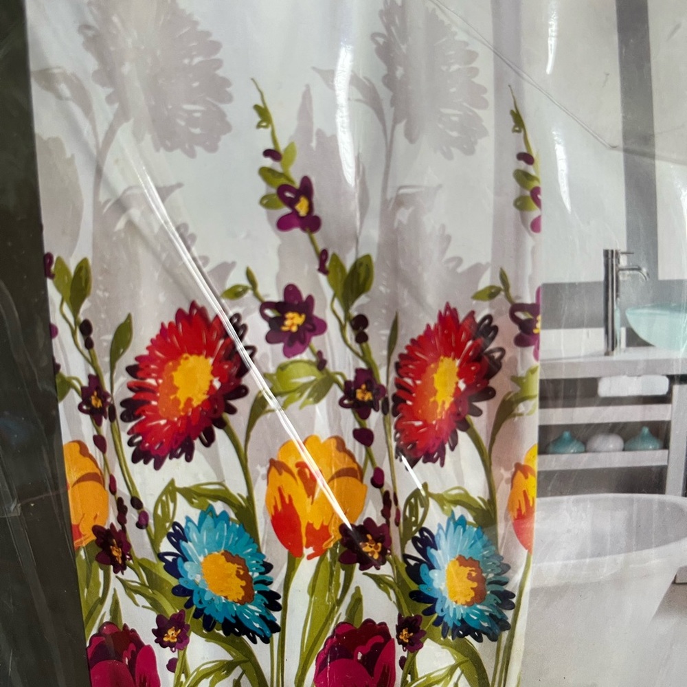 NEW IN PACKAGE FLOWER SHOWER CURTAIN - Picture 2 of 3
